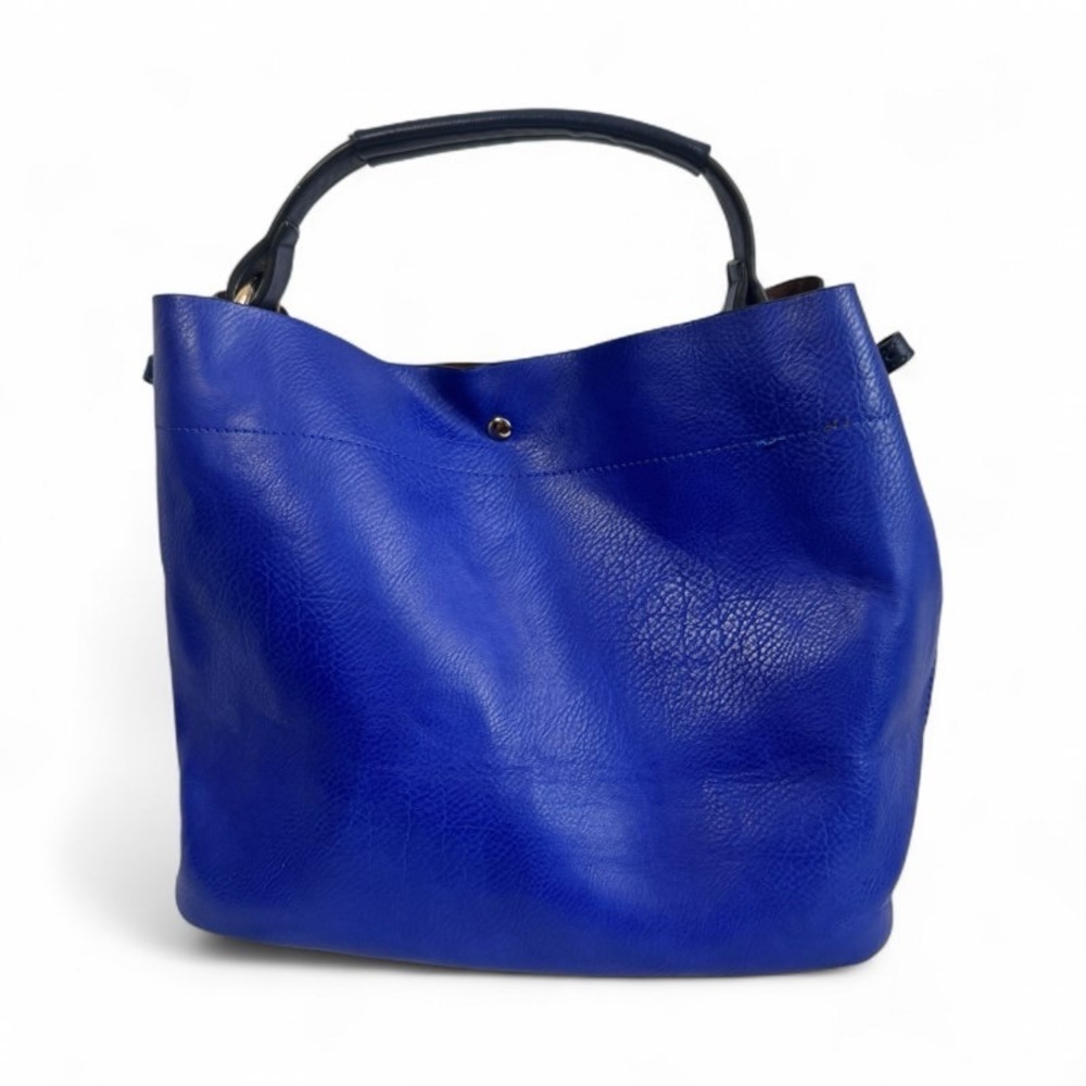 BLUE FAUX LEATHER HOBO SHOULDER BAG - Picture 4 of 10
